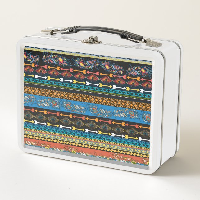 Lunch Box Plumes ethniques : Broderie Boho Chic (Devant)