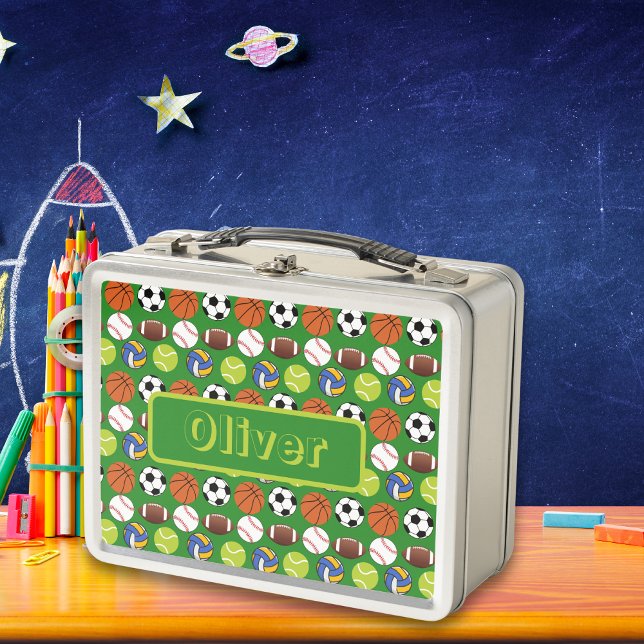 Lunch Box Plusieurs boules de sport nom personnalisé (Multiple Sport balls personalized name Metal Lunch Box)