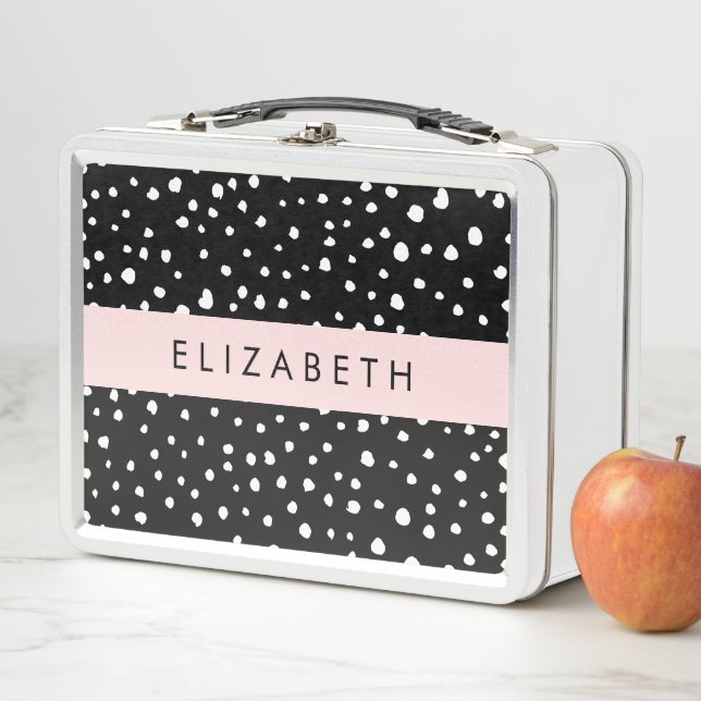 Lunch Box Points dalmatiens, Spots, Noir et Blanc, Votre nom (En situation)