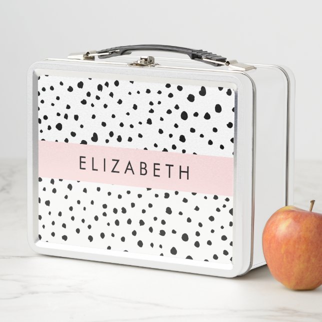 Lunch Box Points dalmatiens, Spots, Noir et Blanc, Votre nom (En situation)