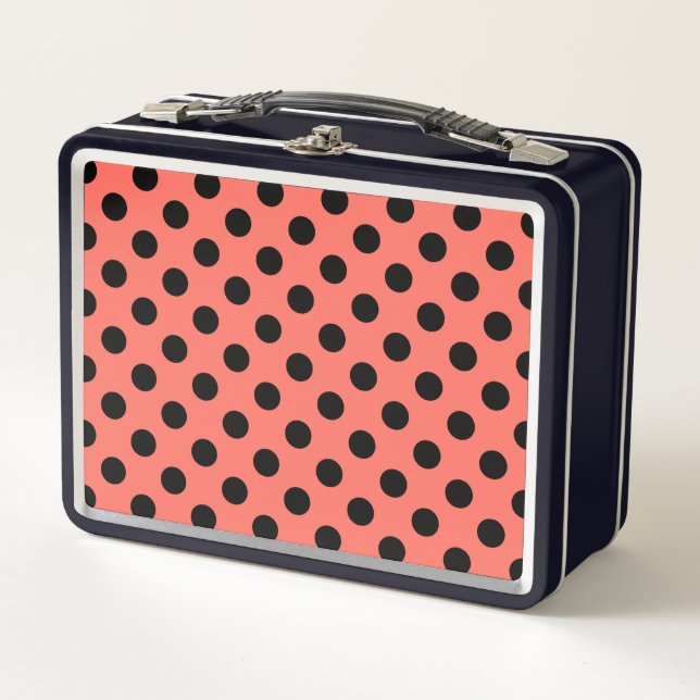 Lunch Box Pois noirs sur corail vivant (Devant)