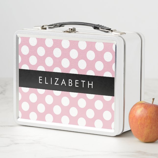 Lunch Box Pois roses, Motif Pointe Polka, Votre Nom (En situation)