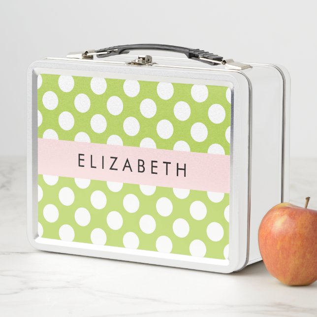 Lunch Box Pois verts, Motif Pointe Polka, Votre Nom (En situation)