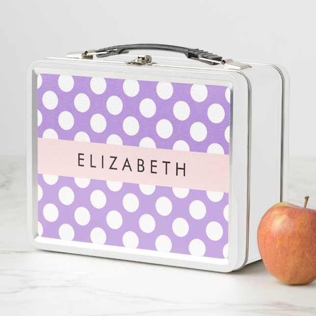 Lunch Box Pois violets, Motif Pointe Polka, Votre Nom (En situation)