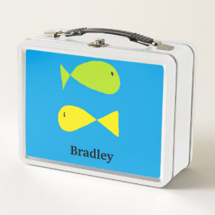 Lunch Box Poissons verts et jaunes mignons sur le bleu