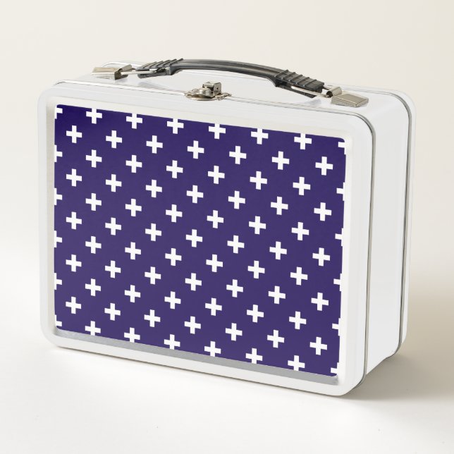 Lunch Box Polka blanche croise sur bleu marine (Devant)
