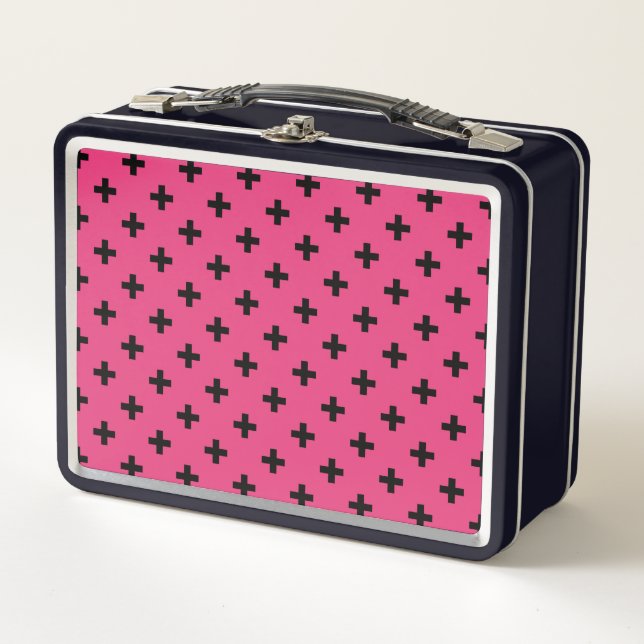 Lunch Box Polka noire croise sur fuchsia (Devant)