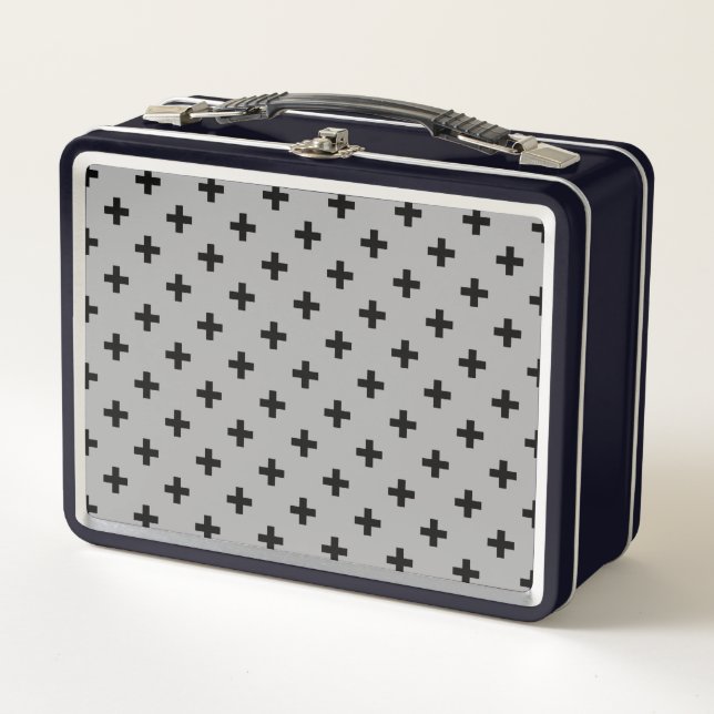 Lunch Box Polka noire croise sur gris (Devant)
