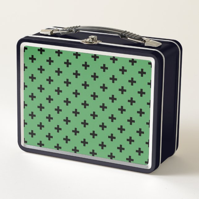 Lunch Box Polka noire croise sur vert (Devant)