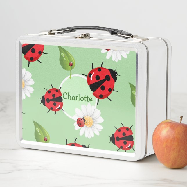 Lunch Box Polka rouge mignon point Ladybug Fleur de margueri (En situation)