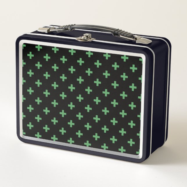 Lunch Box Polka verte croise sur noir (Devant)
