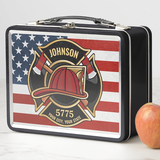 Lunch Box Pompier Secourt incendie Département USA Drapeau p (Créateur téléchargé)
