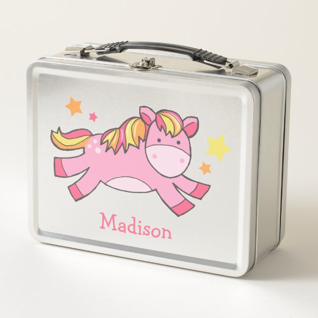 Lunch Box Poney caracolant rose personnalisé (Devant)