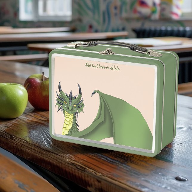 Lunch Box Portrait de dragon vert mignon Fantaisie pêche  (Créateur téléchargé)