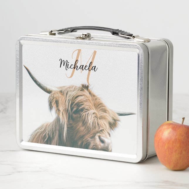 Lunch Box Portrait de vache Highland nom personnalisé monogr (En situation)