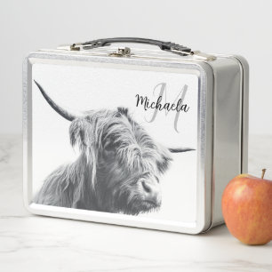 Lunch Box Portrait de vache Highland premier monogramme noir
