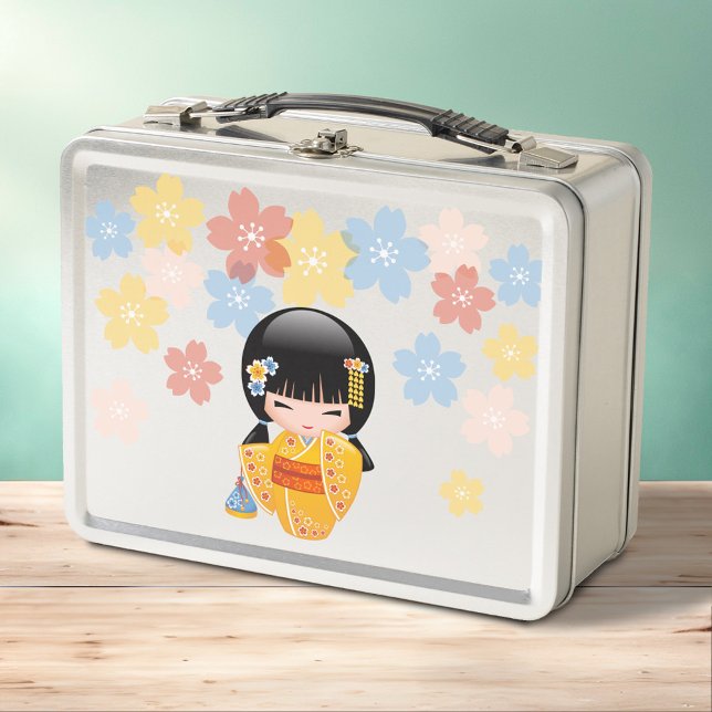Lunch Box Poupée d'été Kokeshi - Kimono Jaune Geisha Girl (Créateur téléchargé)