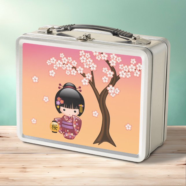 Lunch Box Poupée Sakura Kokeshi - Geisha Girl on Peach (Créateur téléchargé)