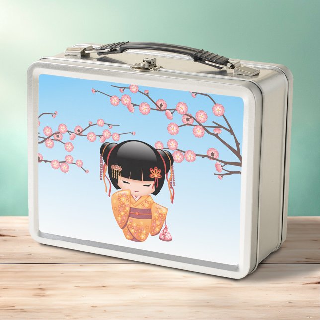 Lunch Box Poupée Ume Kokeshi - Japonaise Geisha Girl Blue (Créateur téléchargé)