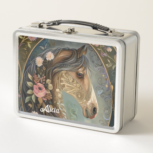 Lunch Box Pretty Brown Fantasy Horse in Enchanted Forest (Devant)