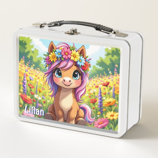 Lunch Box Pretty Pony avec Fleurs Personnalisé (Devant)