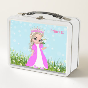 Lunch Box Princesse heureuse habillée de rose et de fleurs