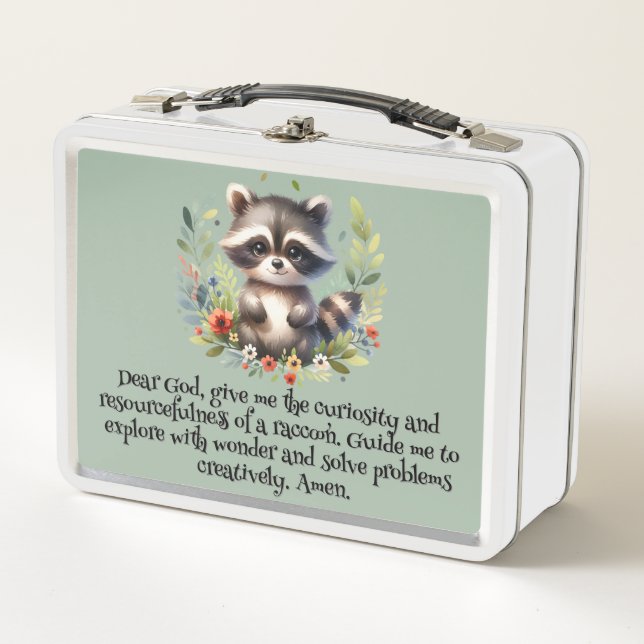 Lunch Box Raccoon Woodland Enfants Prière chrétienne sur ble (Devant)