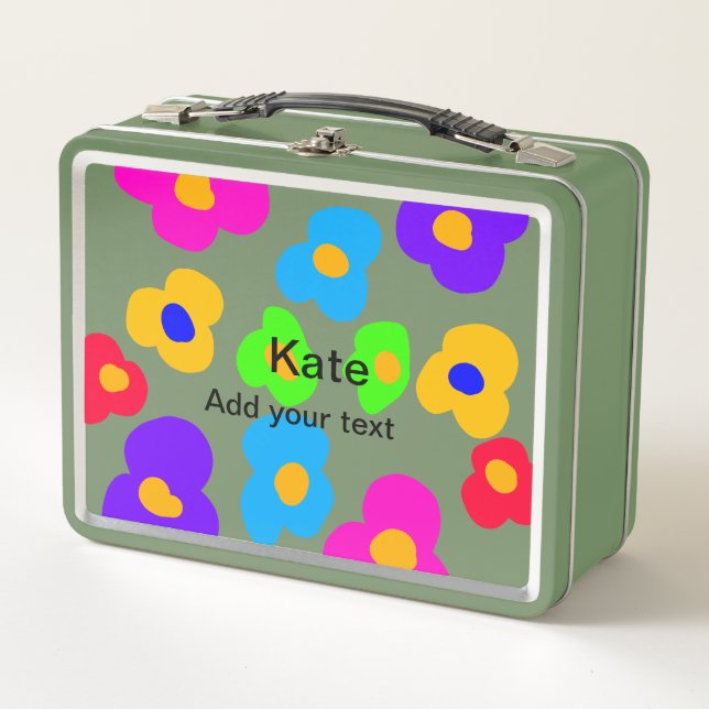 Lunch Box Rainbow flower pride amour ajouter nom texte lqbtq (Devant)