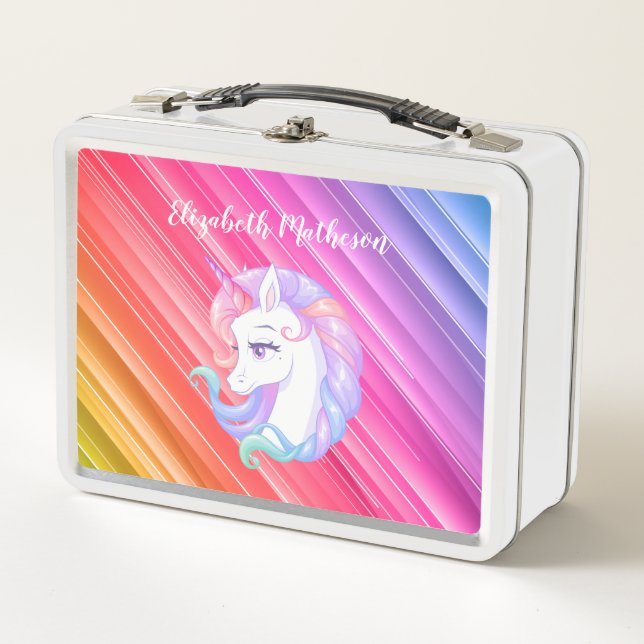 Lunch Box Rainbow Stripes Unicorn Pony Girly (Devant)
