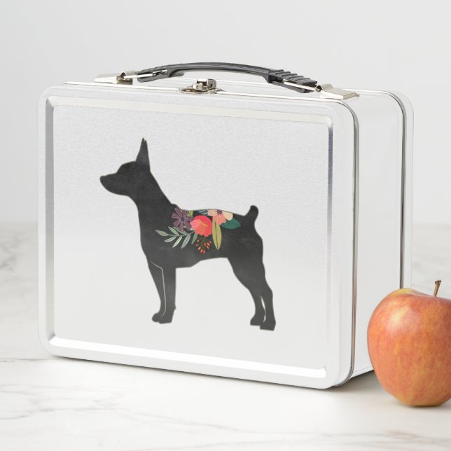 Lunch Box Rat Terrier CC Chien Boho Floral Silhouette (En situation)