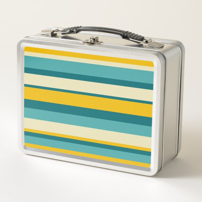 Lunch Box Rayures horizontales vibrantes en jaune et sarcell (Devant)