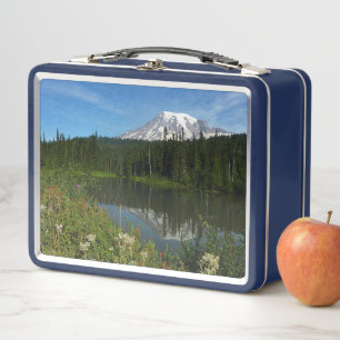 Lunch Box Reflet du lac du mont Rainier avec des fleurs sauv
