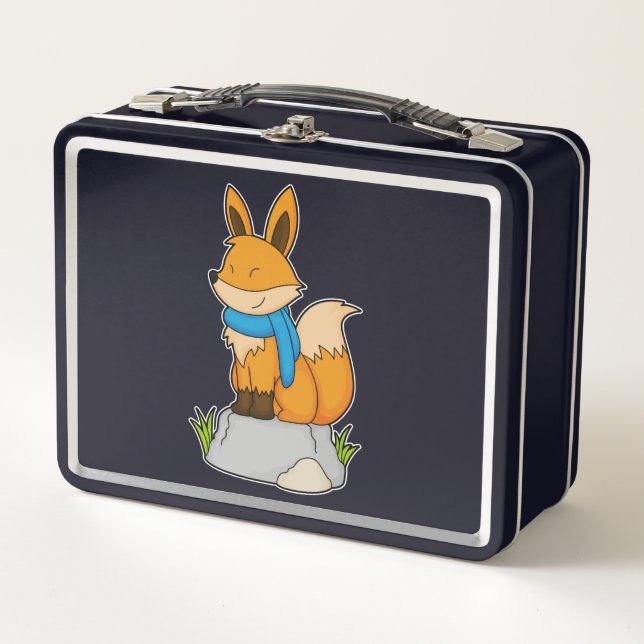 Lunch Box Renard avec Écharpe sur Rocher (Devant)