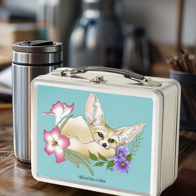 Lunch Box Renard Fennec Fleurs Roses Violettes Mignon Botani (Créateur téléchargé)