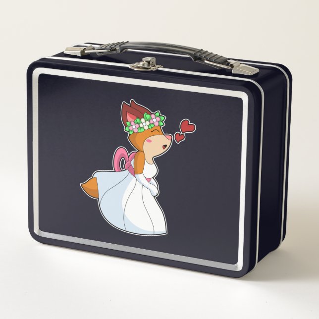 Lunch Box Renard marié avec une robe de mariée et couronne d (Devant)