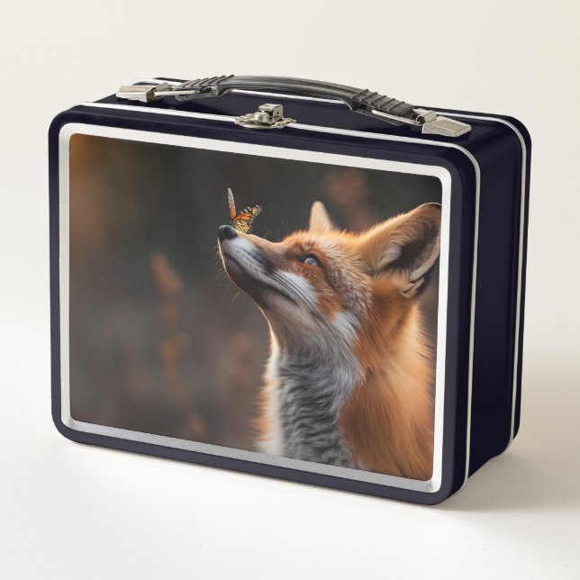 Lunch Box Renard mou avec papillon assis sur son nez (Devant)