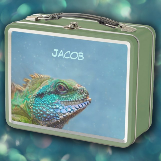 Lunch Box Reptile Iguana coloré personnalisé (Personalized Colorful Iquana Reptile Metal Lunch Box)