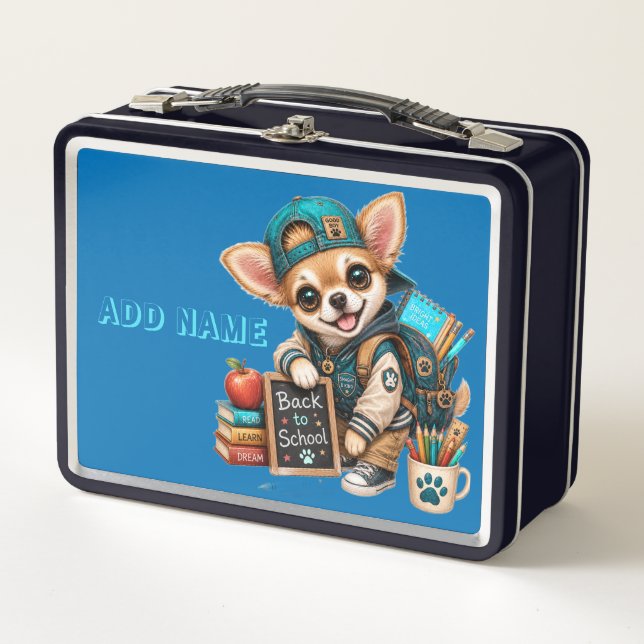 Lunch Box Retour à l'école garçon chiot (turquoise) (Devant)
