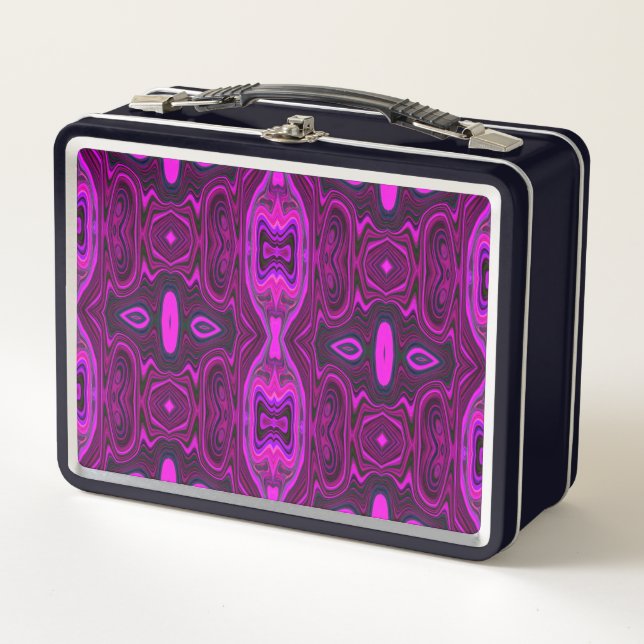 Lunch Box Rétro Abstrait Hot Pink et Magenta Motif (Devant)