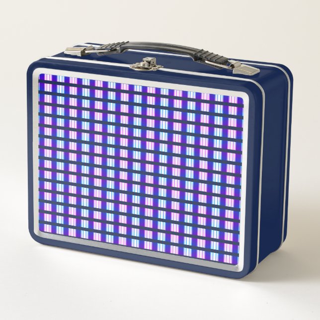 Lunch Box rétro électrique rayé bleu & violet (Devant)