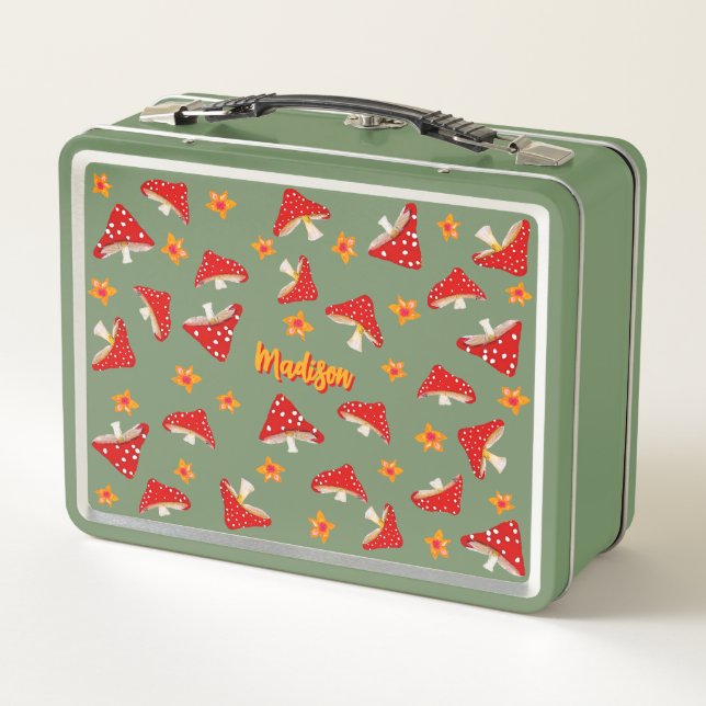 Lunch Box Retro Flower Mushroom Enfants Ado Cute Fun Ajouter (Dos)