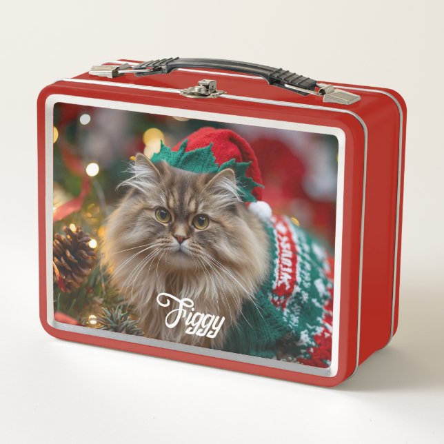 Lunch Box Retro Norwegian Forest Chat Noël Personnalisé (Devant)