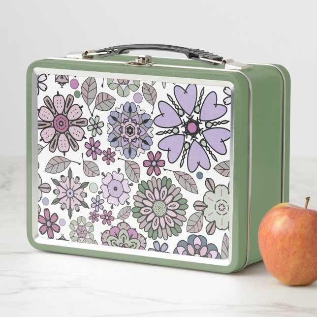 Lunch Box Retro Pastel Pink Purple Floral Seamless Pattern (En situation)