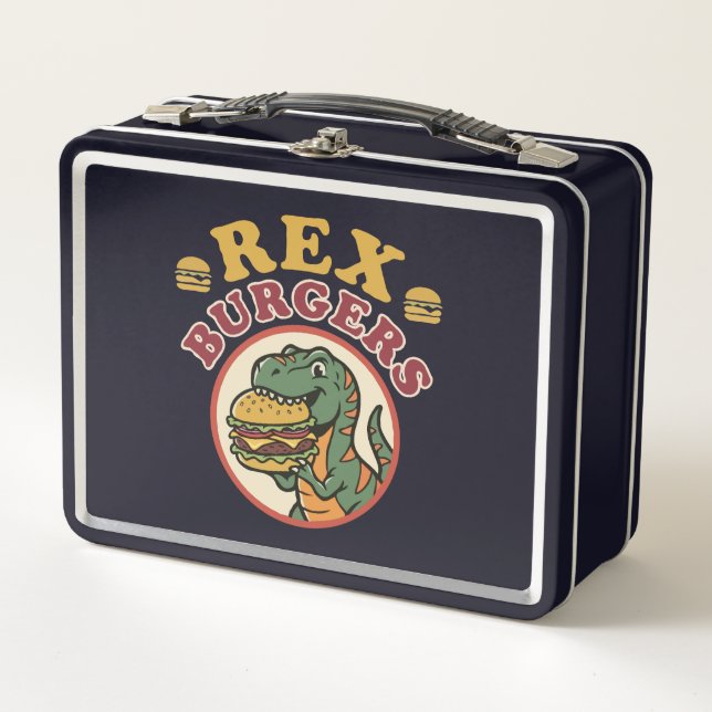 Lunch Box Retro Rex Burgers T-Rex Mangeant Cheeseburger 70s (Devant)