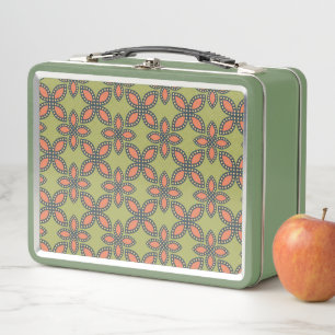 Lunch Box Retro Vert et Orange Abstrait motif floral