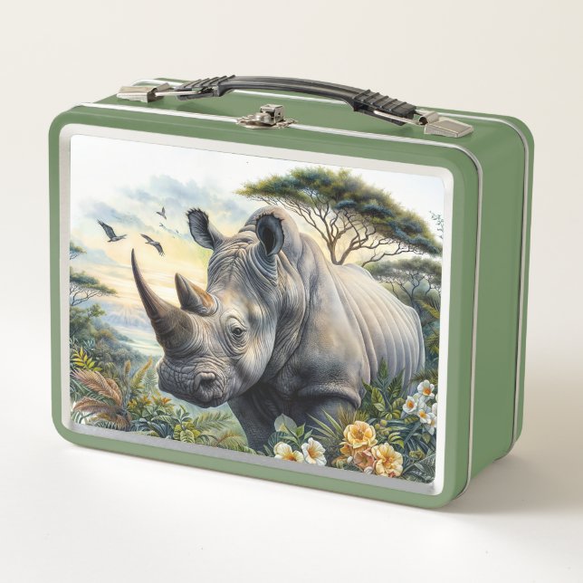 Lunch Box Rhino Botanical Art (Devant)