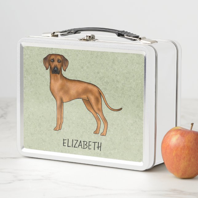 Lunch Box Ridback Rhodésien Chien Brun Mignon Avec Nom Vert (En situation)