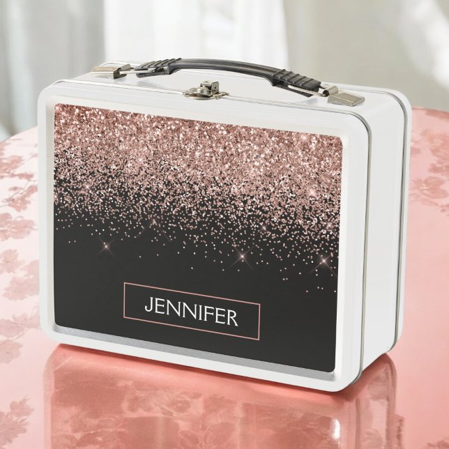 Lunch Box Rose Gold Blush Pink Parties scintillant Girl Mono (Créateur téléchargé)