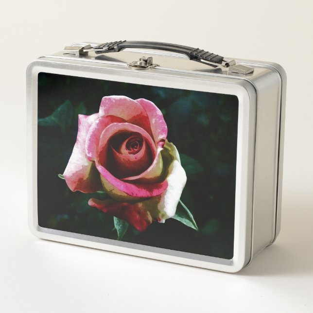 Lunch Box Rose peinte à l'huile en rouge (Devant)