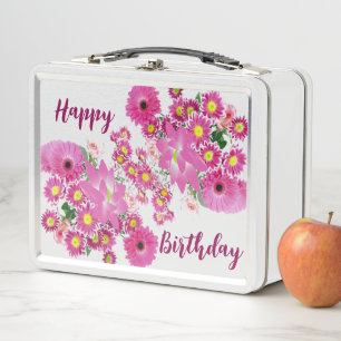 Lunch Box Rose & Purple Daisy Lotus Floral Verdure Anniversa